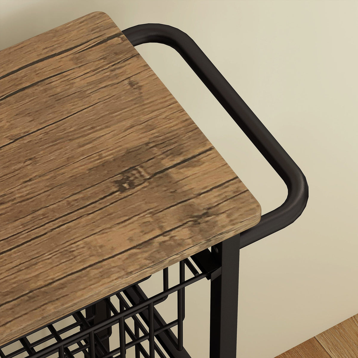 Kitchen Trolley Serving Cart with Worktop, 4 Extendable Baskets, Oak