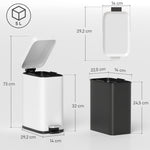 Trash Can 5L Pedal Bin with Inner Bucket, Metal, White