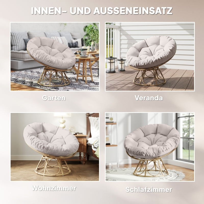 Papasan Chair, 360° Rotatable Wicker, Light Gray