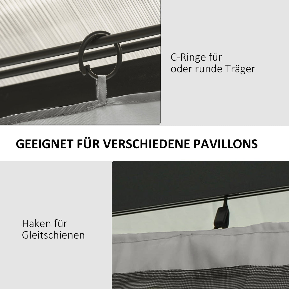 Gazebo Side Panels, 4-Piece Set with Hooks 302 x 205 cm, Light Grey Polyester