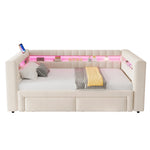 Upholstered Sofa Bed with Pull-Out Bed & Drawers, Beige Velvet