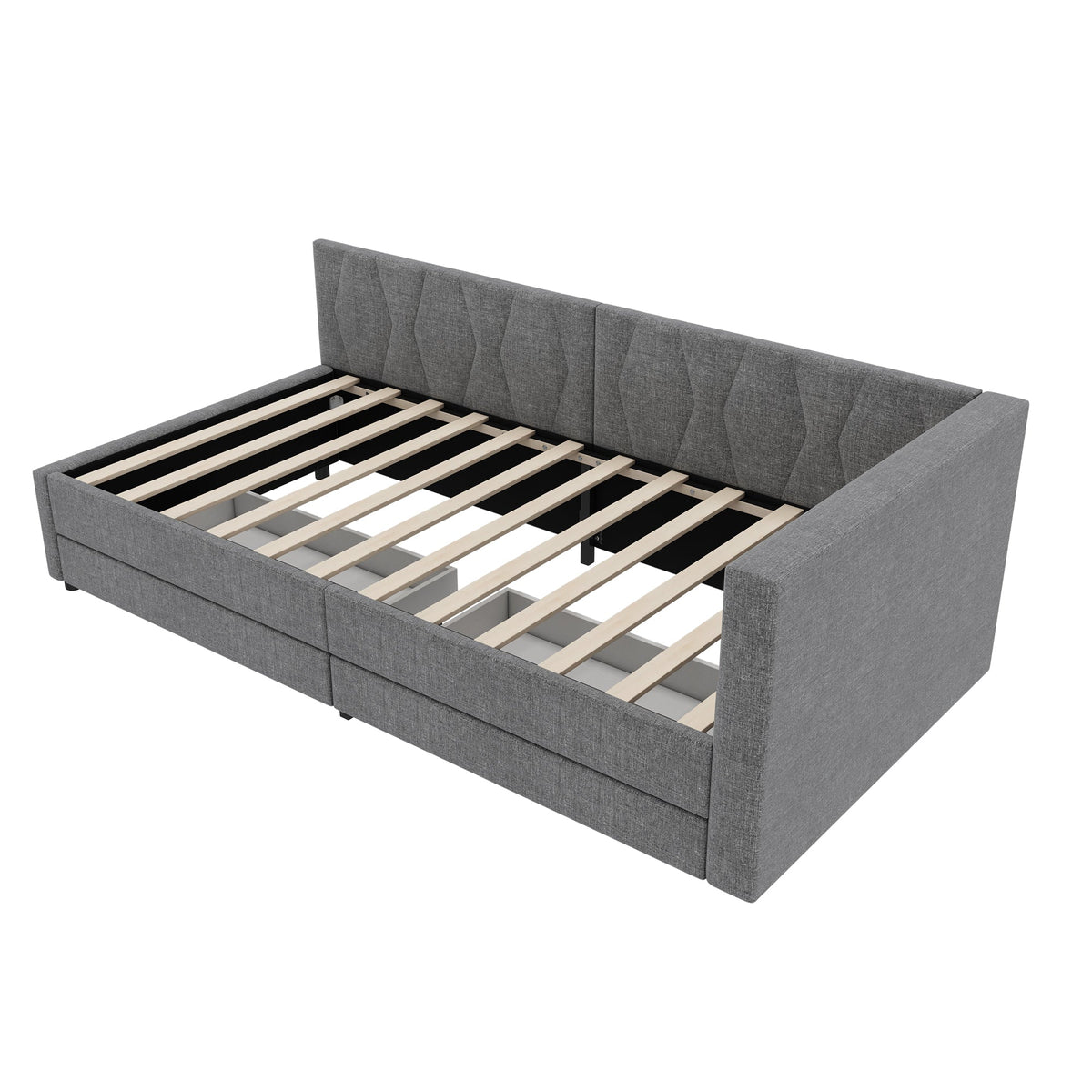 Daybed Sofa Bed 90x200cm Storage Compartment USB/Type C Two Drawers Linen Grey