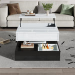 Coffee Table, 360° Rotating Top, 3 Drawers, Liftable, White & Black