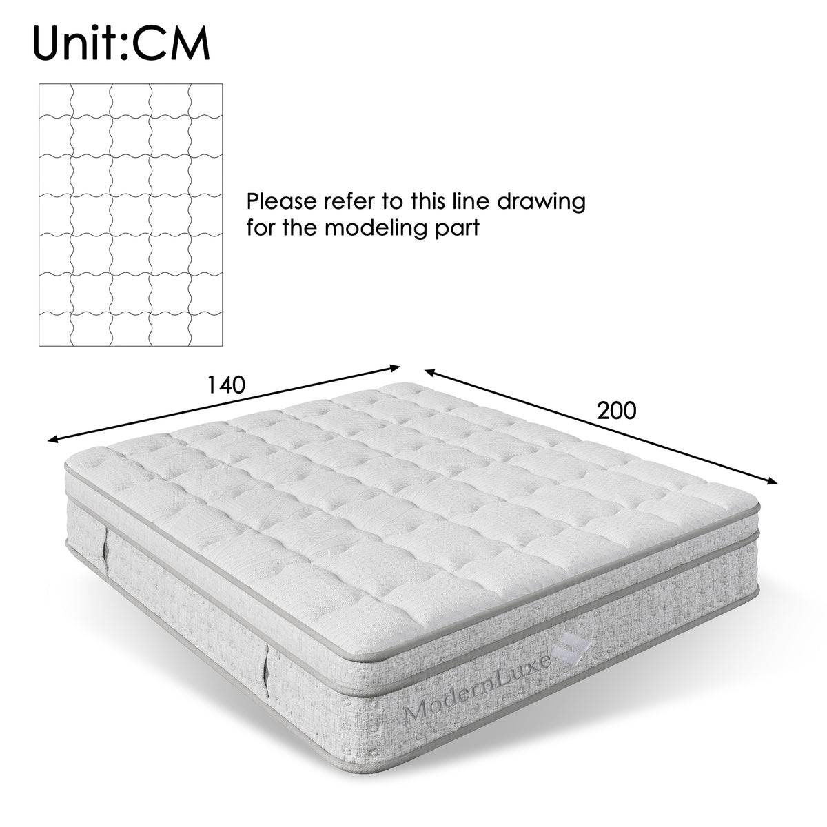 Upholstered Double Bed 140x200 cm with LED & USB in Linen