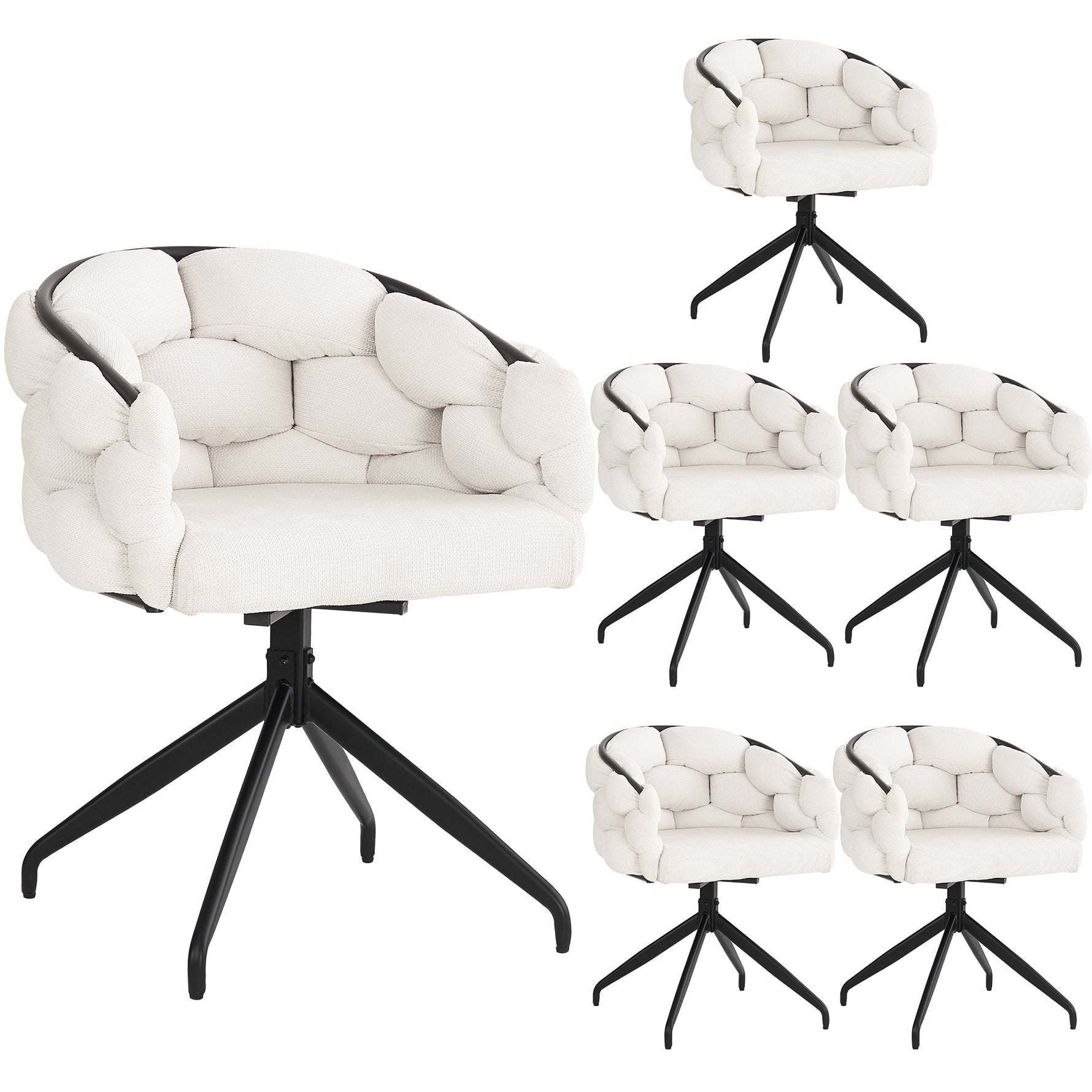 Luxury Velvet Chairs Set of 6 Swivel Ergonomic - Beige