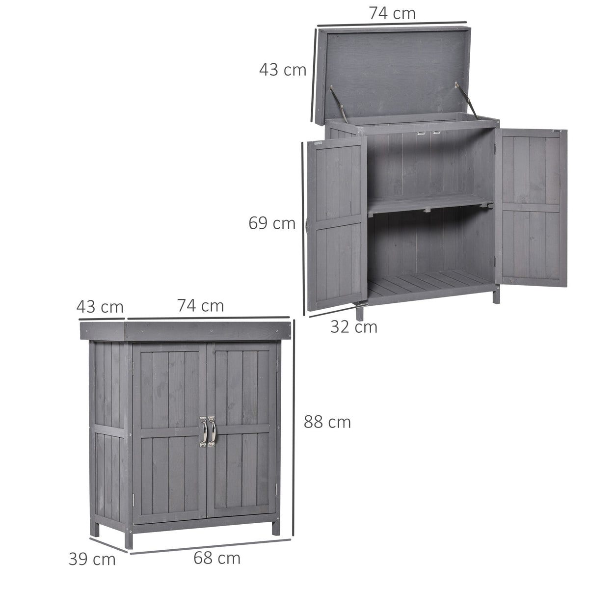 Garden Cabinet Weatherproof Tool Cabinet Double Door 2 Compartments Fir Wood Dark Grey