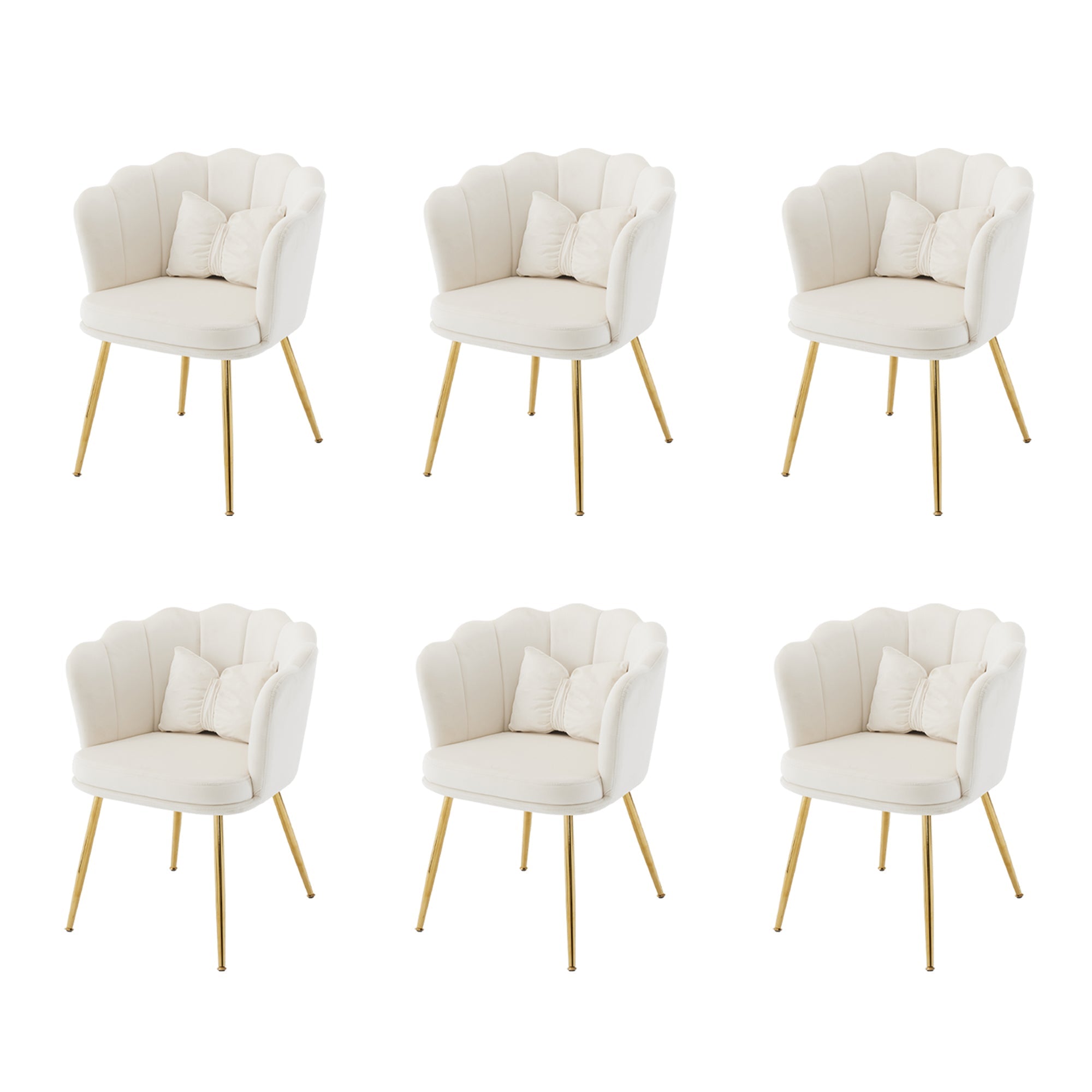 Chairs, Set of 6 Modern Velvet with Petal Backs, Gold Legs