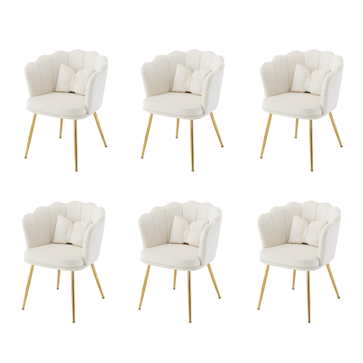 Chairs, Set of 6 Modern Velvet with Petal Backs, Gold Legs