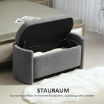 Bench, Upholstered with Storage, Velvet Look, Grey