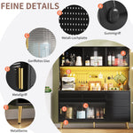 Modern Tall Cabinet with LED & App Control, Drawer, Pegboard Storage - Black