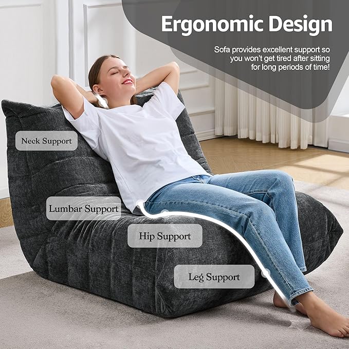 MMC-SHENHUI Bean Bag Chair Ergonomic 5-Point Support Suede