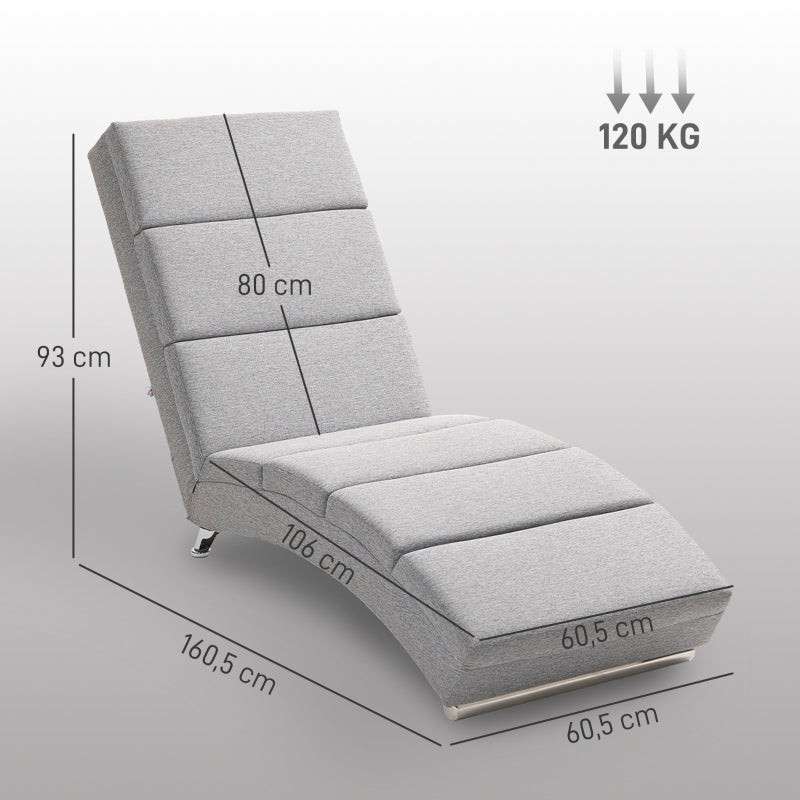 Relaxing Lounge Chair, Upholstered Chaise Longue, Steel Legs, Light Gray