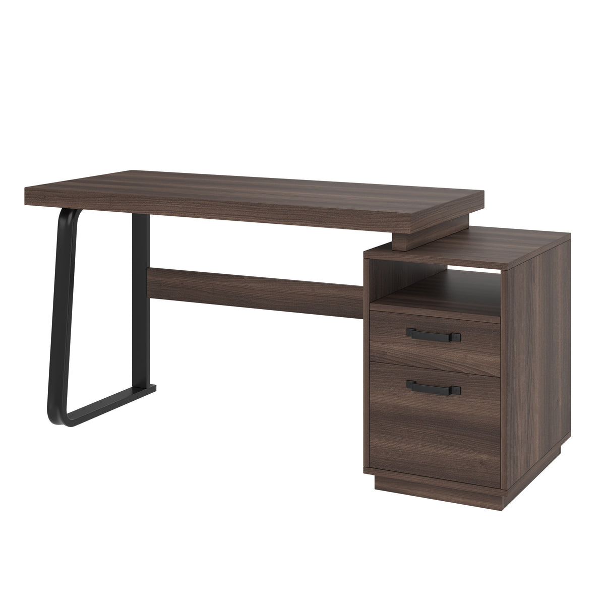 Modern Desk with Multifunctional Storage and Silent File Drawer, MDF and Steel, Brown