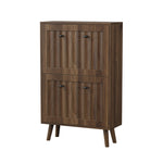 Shoe Storage Cabinet with Vertically Grooved Surface and Medieval Style, 60cm High, Walnut