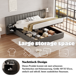 Upholstered Bed 180x200cm Hydraulic Storage 2 Bedside Tables - Linen Grey/Black