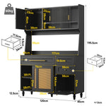 Tall Cabinet Buffet Display LED Rattan 3 Drawers - Black