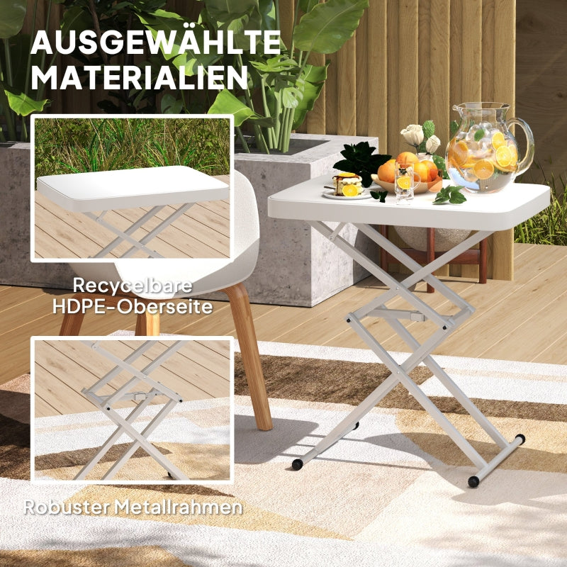 Side Table, Height Adjustable, Foldable, Outdoor Indoor, White Plastic