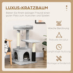 Cat Tree with Washable Bed, Litter Tray, Toys, Light Grey