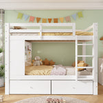 Bunk Bed 90x200 cm with 2 Drawers, Shelf & Ladder, White Wood