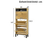 Shoe Cabinet with 3 Drawers and Additional Compartments, Tall and Narrow, Natural Wood Look