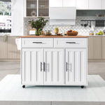 Dining Cart Sideboard 129cm Folding Worktop Storage Cabinet Wheels Reversible Feet - Wood Grain & White