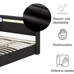 Upholstered Bed, 160x200cm LED & Bluetooth Storage, Black PU Leather