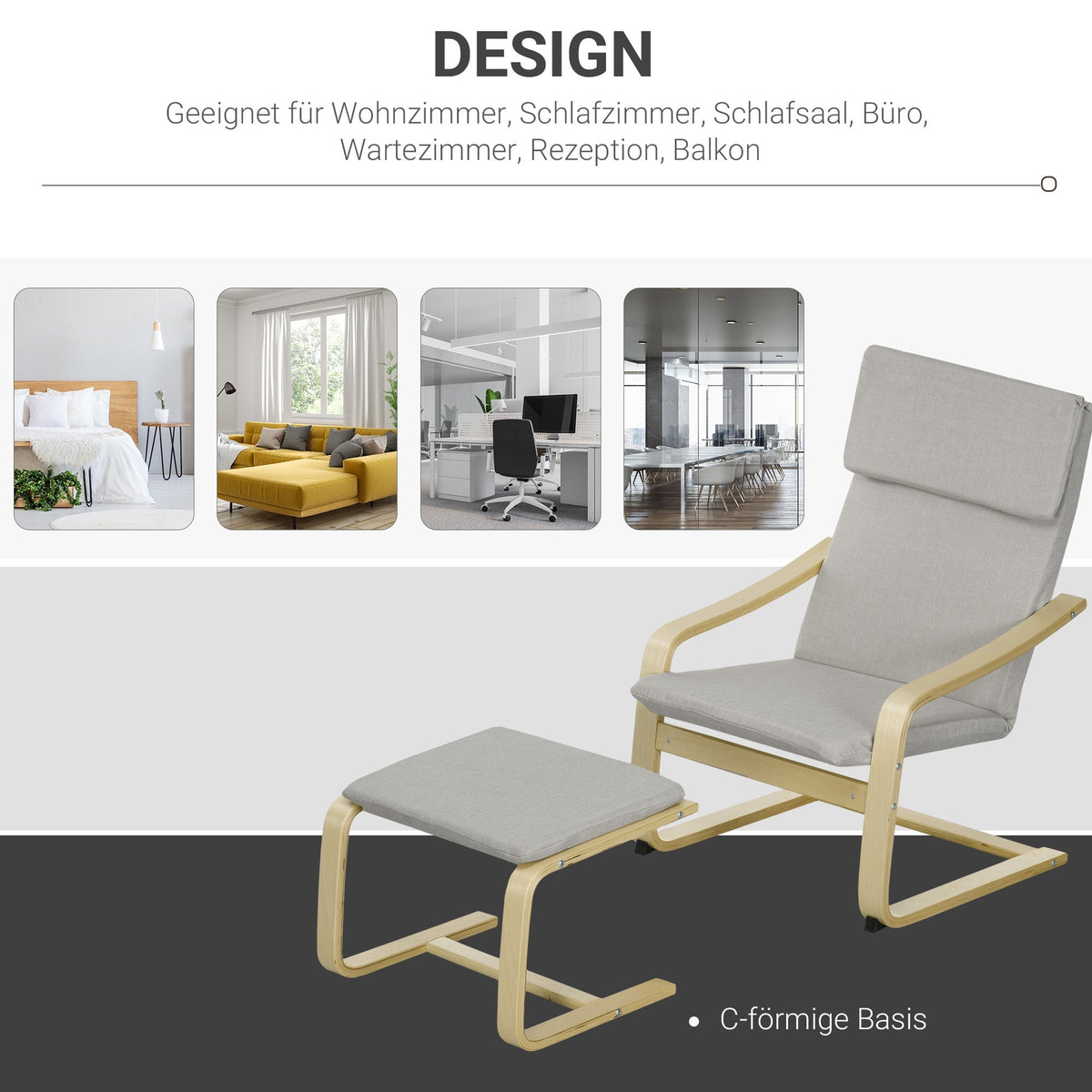 Lounge Chairs Set of 2 with Footstool, Armrest, Headrest, Light Grey Linen