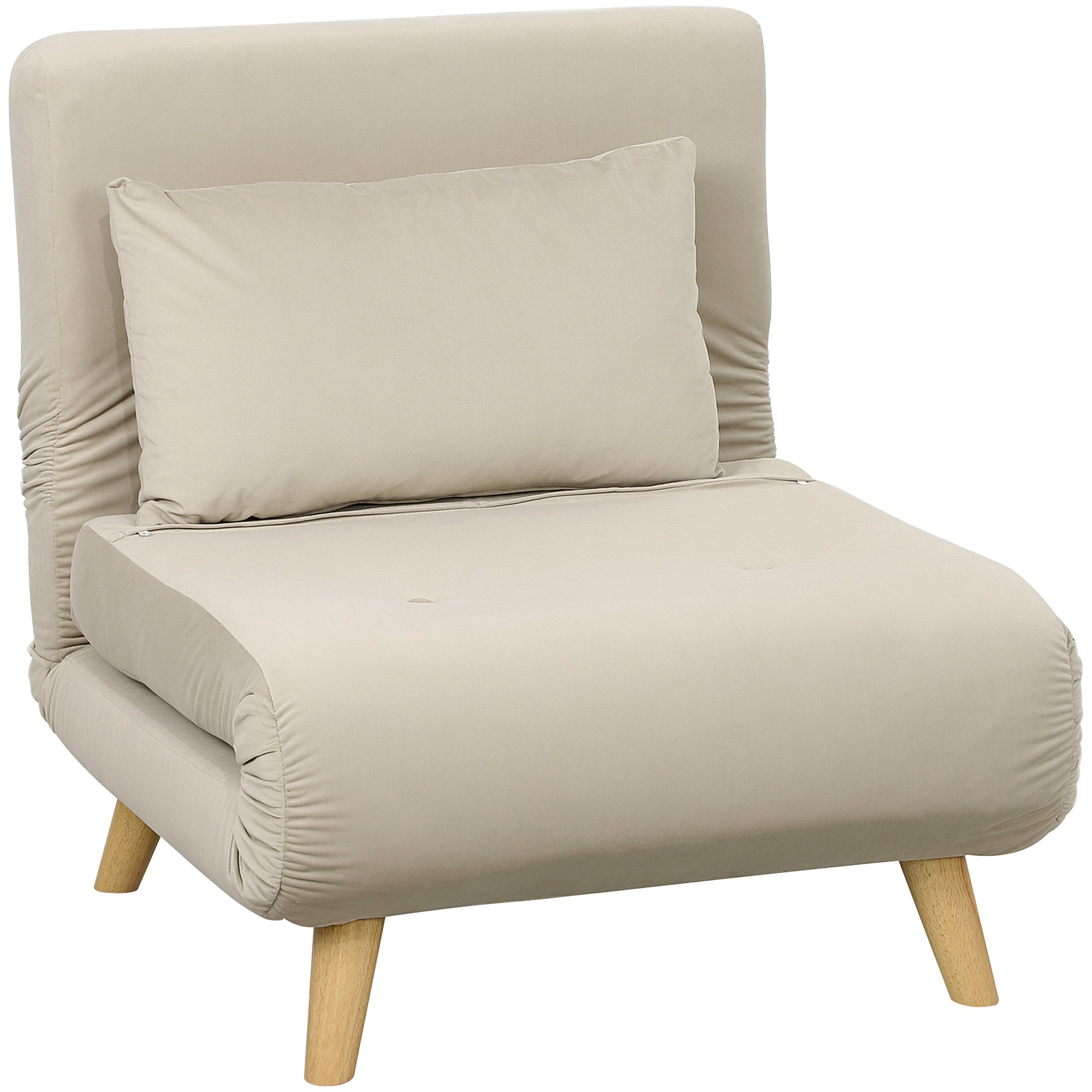 Folding Recliner Chair, Bed Function Adjustable Backrest, Velvet Look Beige