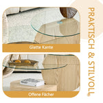 Modern Minimalist Two-Tiered Coffee Table with Safety Glass and Multi-Layered Design, Light Wood Grain MDF
