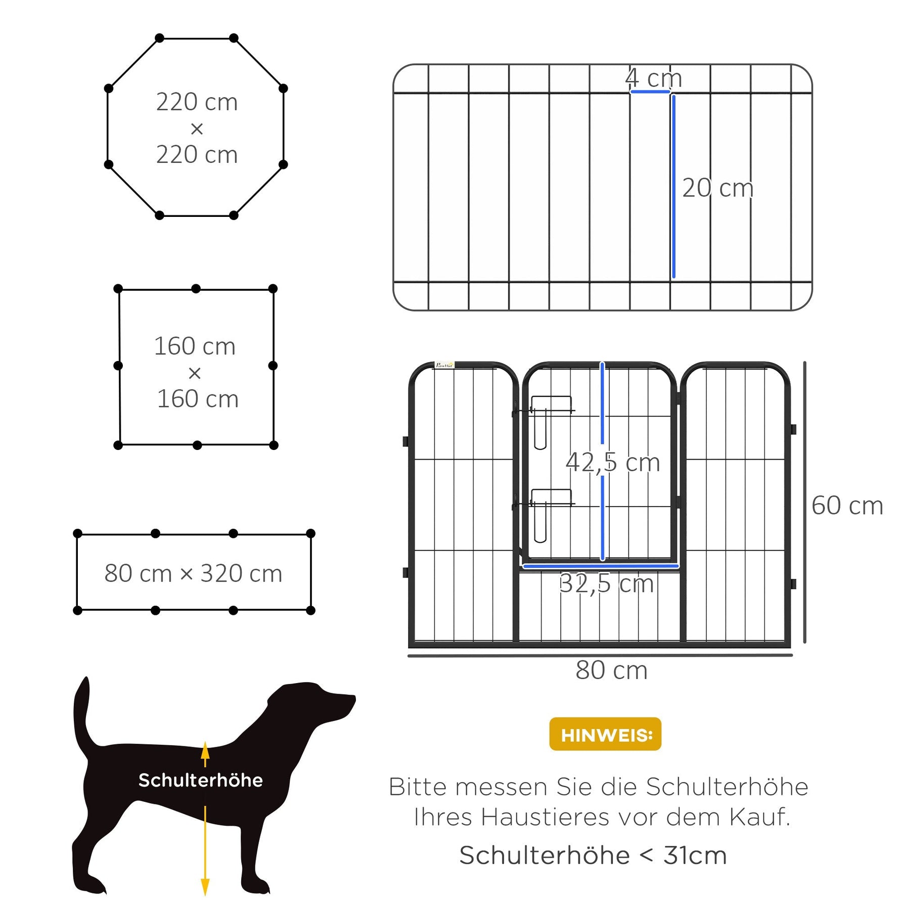Puppy Run 8 Panel Outdoor Playpen with Door, Metal