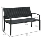 Polyrattan Garden Bench 2-Seater Park Bench Steel Frame Wicker, Black