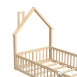 Children's House Bed 90x200 cm Chimney Shape, Natural Pine Wood