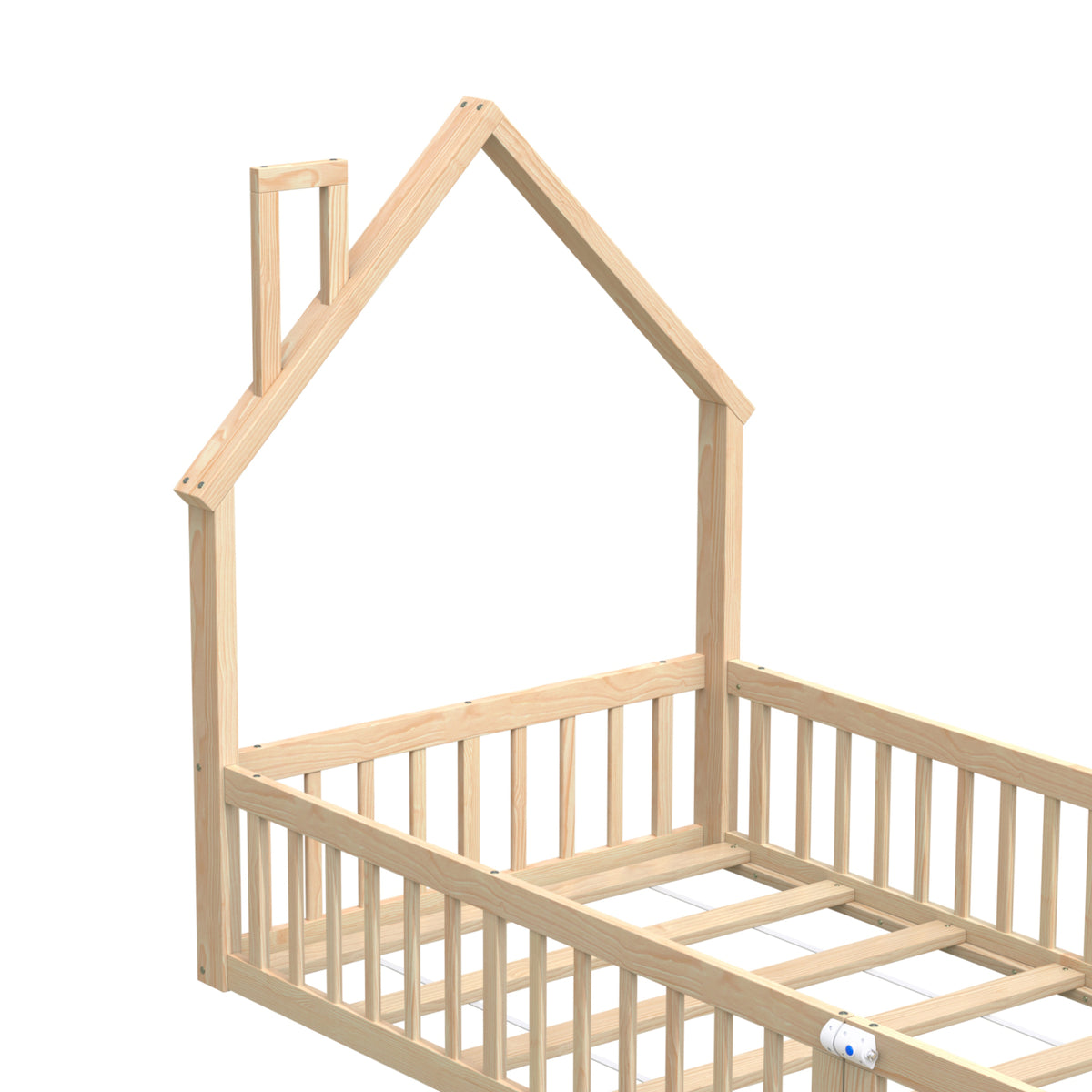 Children's House Bed 90x200 cm Chimney Shape, Natural Pine Wood
