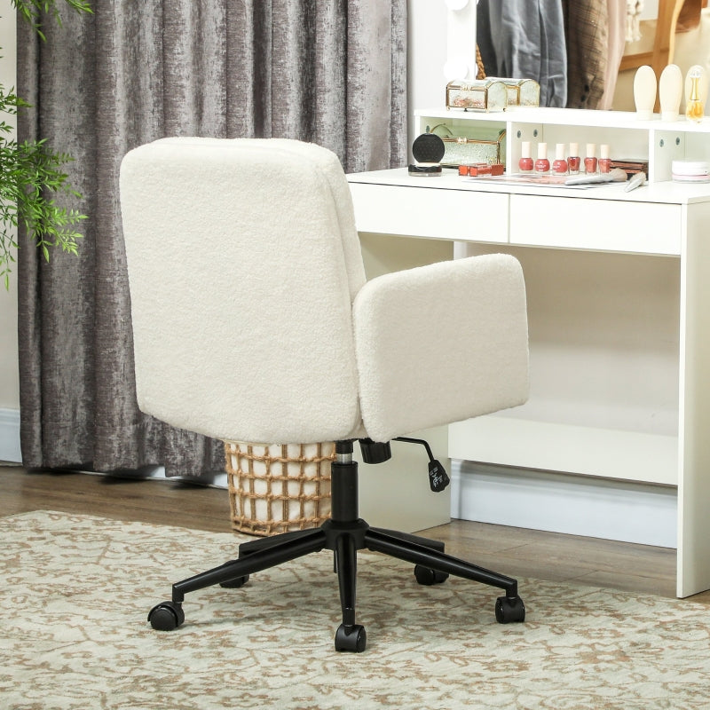 Mobile Office Chair, Armrest, 5 Wheels, Swivel, Fabric, Cream White