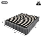 Upholstered Bed with Hydraulic Storage and No Headboard, 140x200cm, Grey Linen