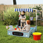 AIYAPLAY Sandpit with canopy, shop design, bench, drawing board, fir wood, blue