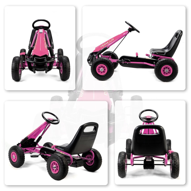 Pedal Go-Kart with Adjustable Seat and EVA Wheels for Kids Ages 3-8, Pink