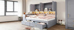 Multifunctional Bed 90x200cm with Desk, Storage & LED, Grey Wood
