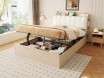 Wooden Flatbed 140x200 with Hydraulic Storage & USB, Wood Color