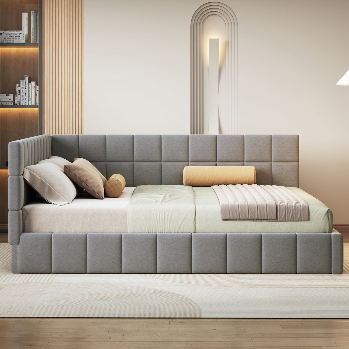 Upholstered Bed Sofa, 160*200 Multifunctional with Slatted Frame, Velvet Fabric Gray