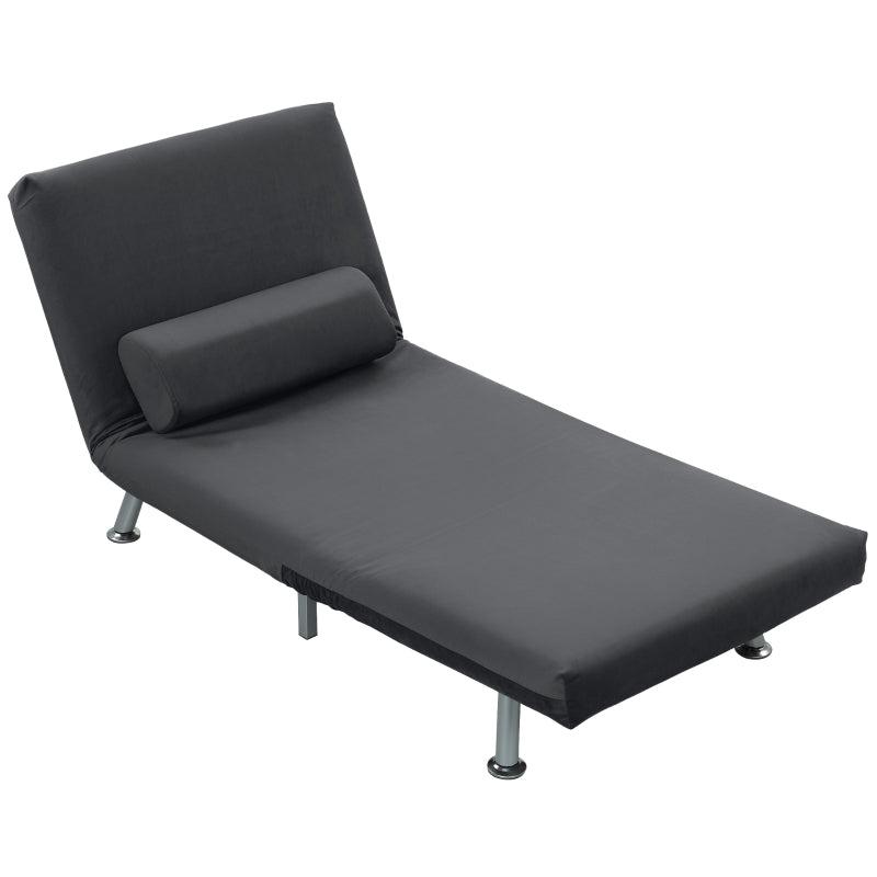 Folding Recliner Chair, Bed Function, Adjustable Backrest, Velvet, Dark Grey