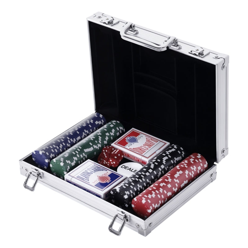 Poker Set, 200 Poker Chips, 2 Card Games, 5 Dice, Alu+Polystyrene Case