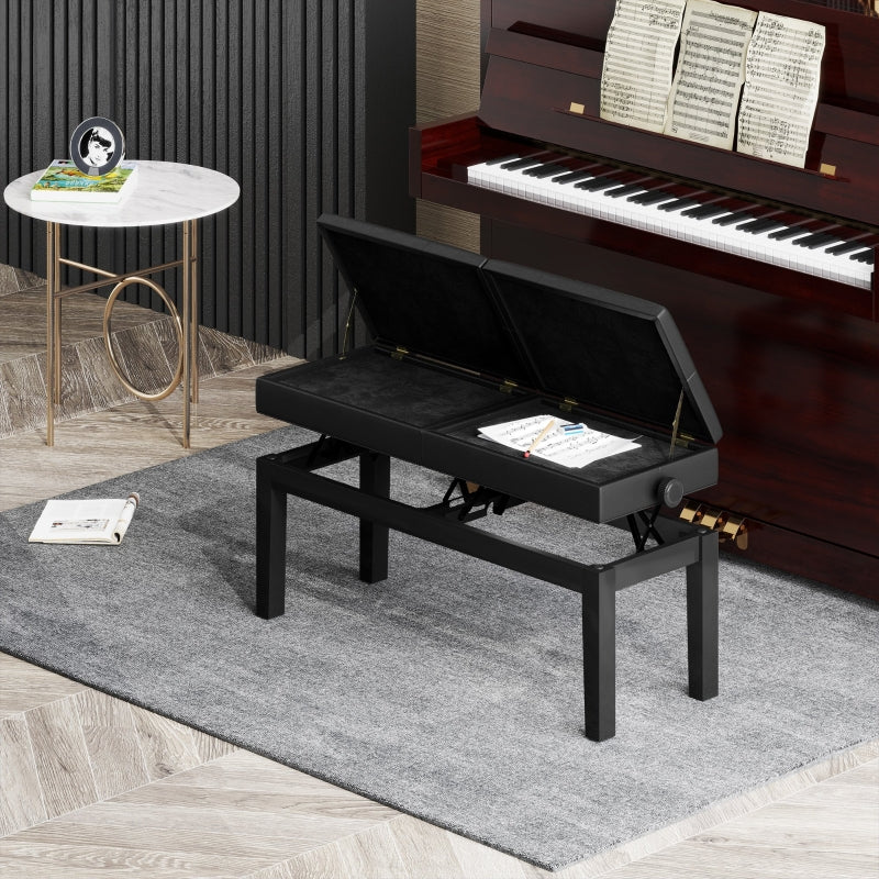 Piano Bench, Height-Adjustable, Storage, 220 kg Capacity, Faux Leather, Black