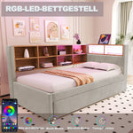 Sofa Bed 90x200 Pull-Out LED Storage Flannel Beige