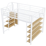 Loft Bed 140x200 with Safety Stairs Storage Wardrobe - White