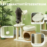 Cat Tree 79 cm, Cat Cave, Bed, Play Balls, Sisal, Cream White
