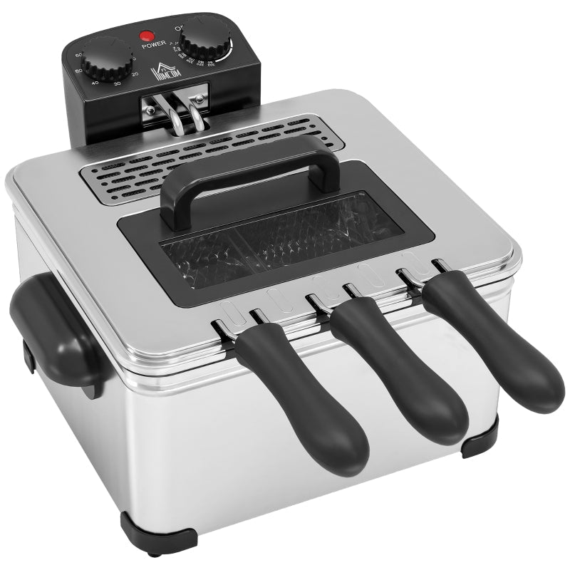 Deep Fryer, 5L, Adjustable Temp & Timer, Stainless Steel Silver