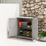 Wooden Garden Shed Outdoor Storage Cabinet with Worktop, Double Doors, Shelf, Grey
