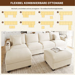 U-Shaped Modular Sofa with Sleeping Function, Phone Holder and USB Port, Beige Corduroy