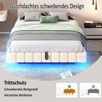 Upholstered Bed 160x200cm Hydraulic Floating Frame Storage LED Light, Linen Beige